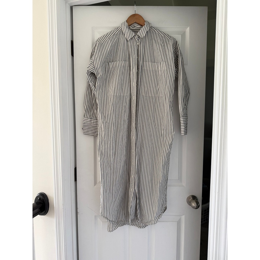 Everlane Midi Cotton Striped Shirt Dress Minimalist Preppy Casual Oversized